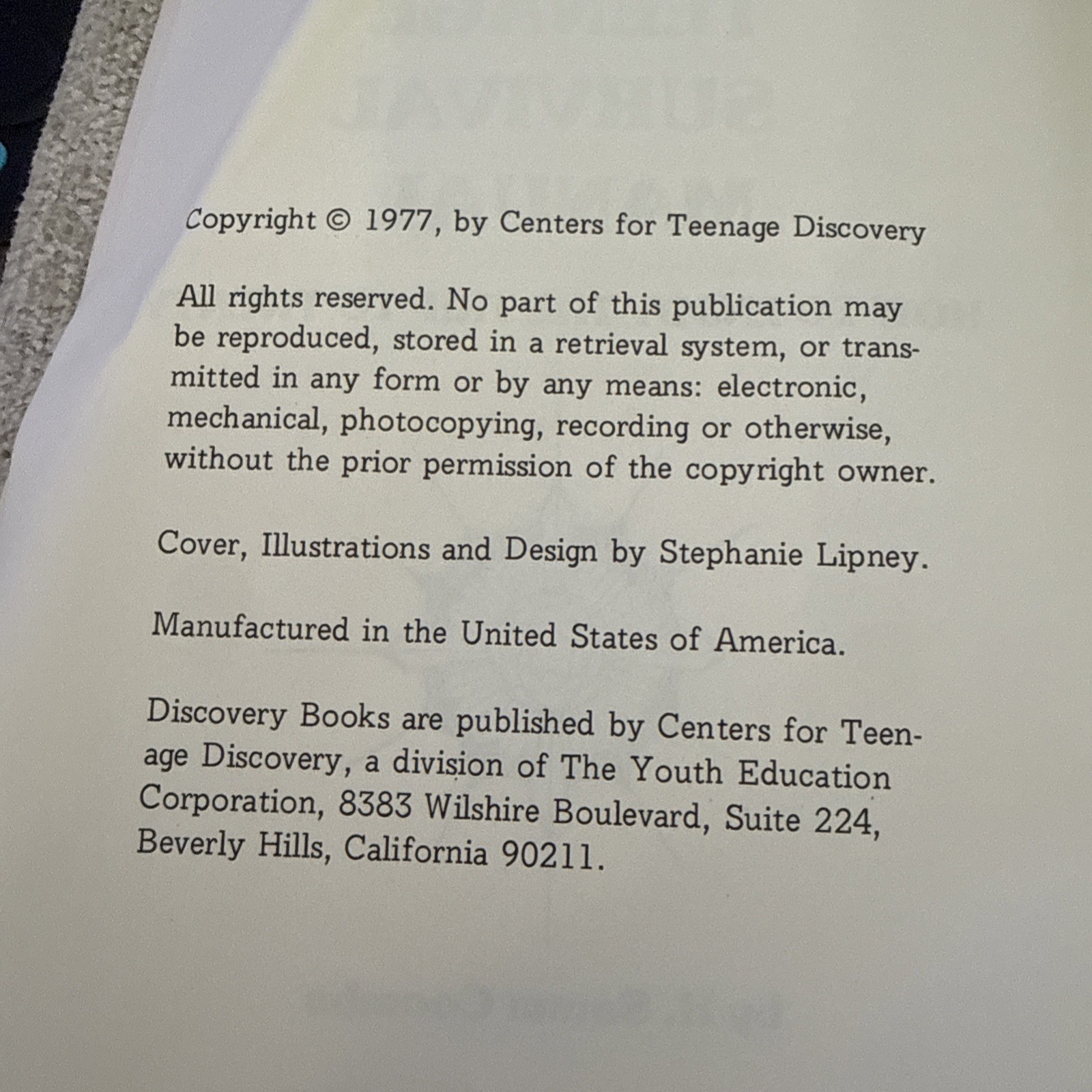 Rare 1977 Teen Age Survival Manual Book Beverly Hills CA Center For Discovery