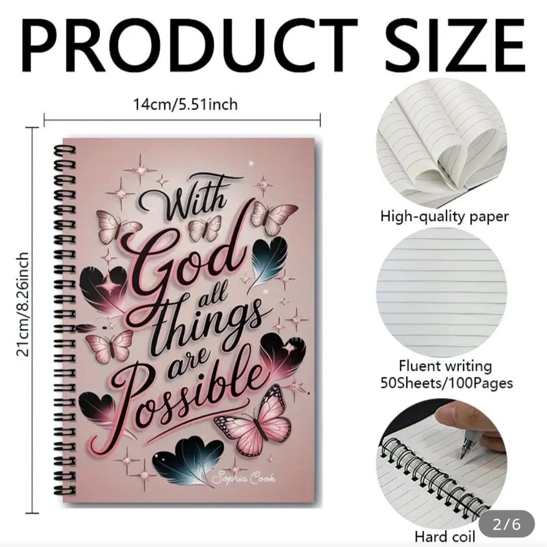 1 Inspirational Spiral Notebook – “with God, All Things Are Possible”, for…
