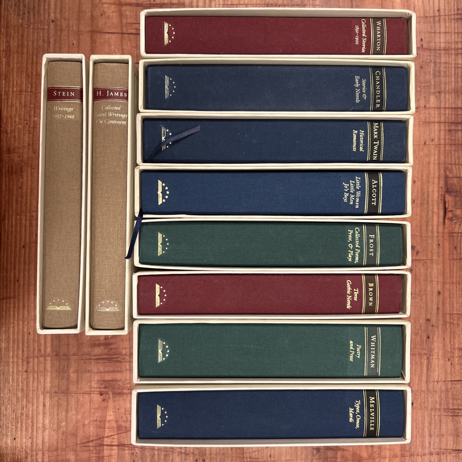 10 The Library of America Books in Slipcases – Twain, Frost, Alcott; 1st Prints
