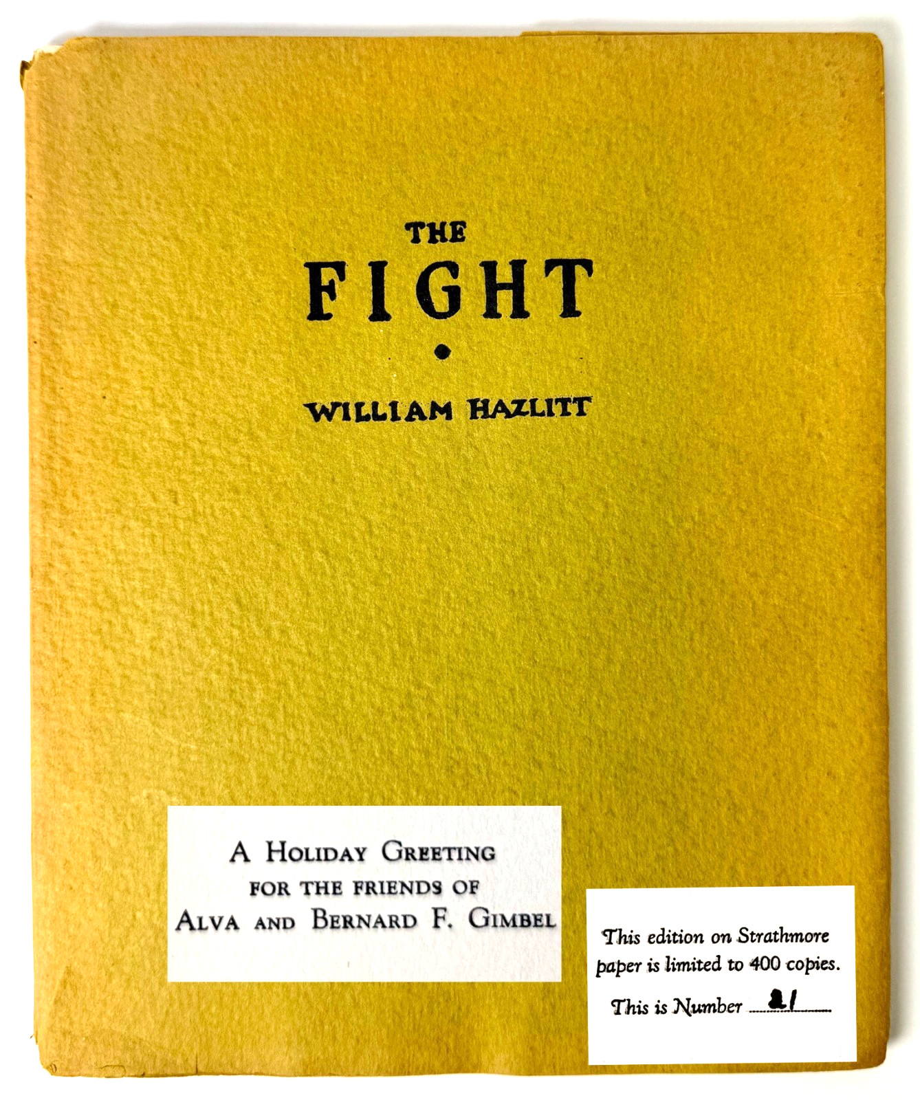 The Fight, William Hazlitt, Printed by the Gimbels in 1928 #21 of 400, Boxing