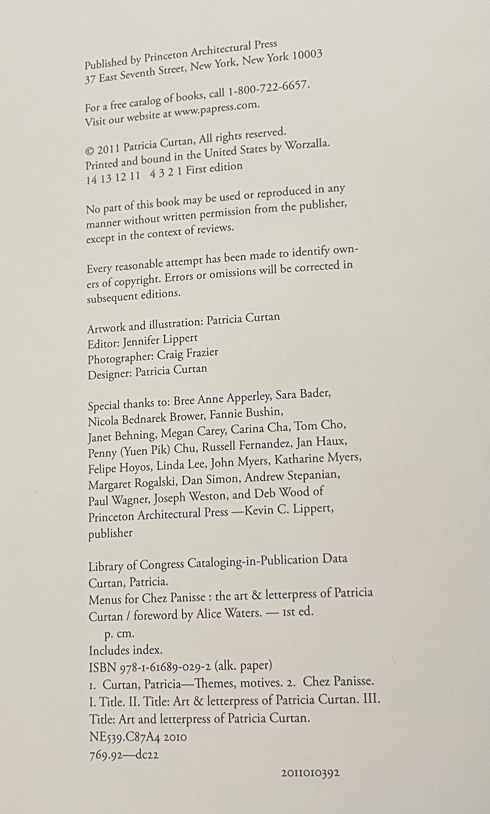 Menus for Chez Panisse: The Art & Letterpress of Patricia Curtan FIRST EDITION