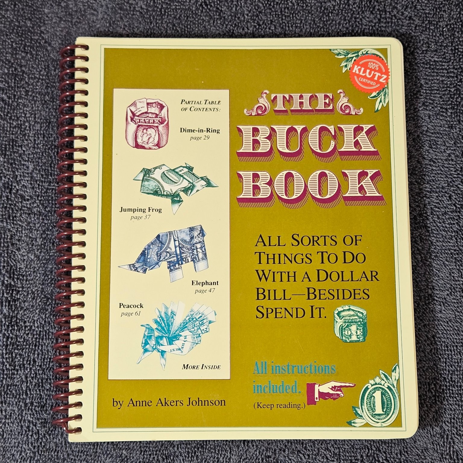 The Buck Book Anne Akers Johnson 1993 Klutz Dollar Bill Origami Craft Activity