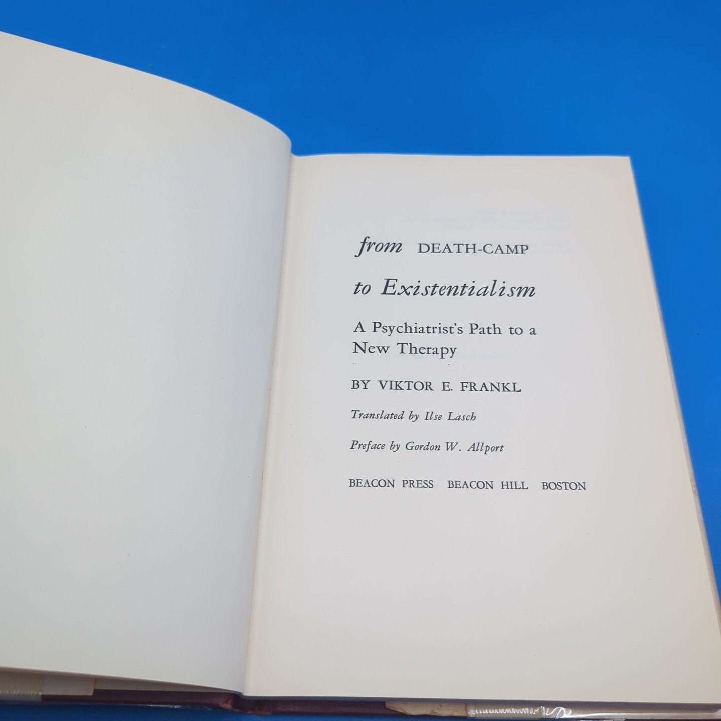 From Death-Camp to Existentialism Viktor Frankl 1959 1st Edition 1st Print HCDJ