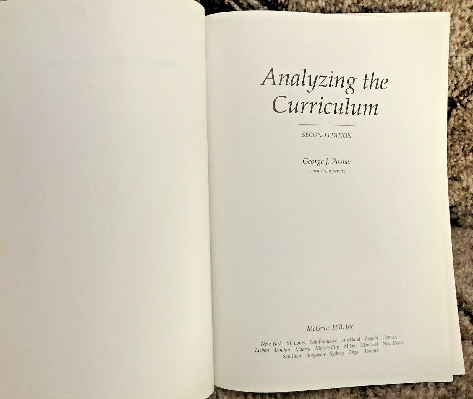 Analyzing the Curriculum 2nd Edtn George J Posner 1995 McGraw Hill PB 315 Pages
