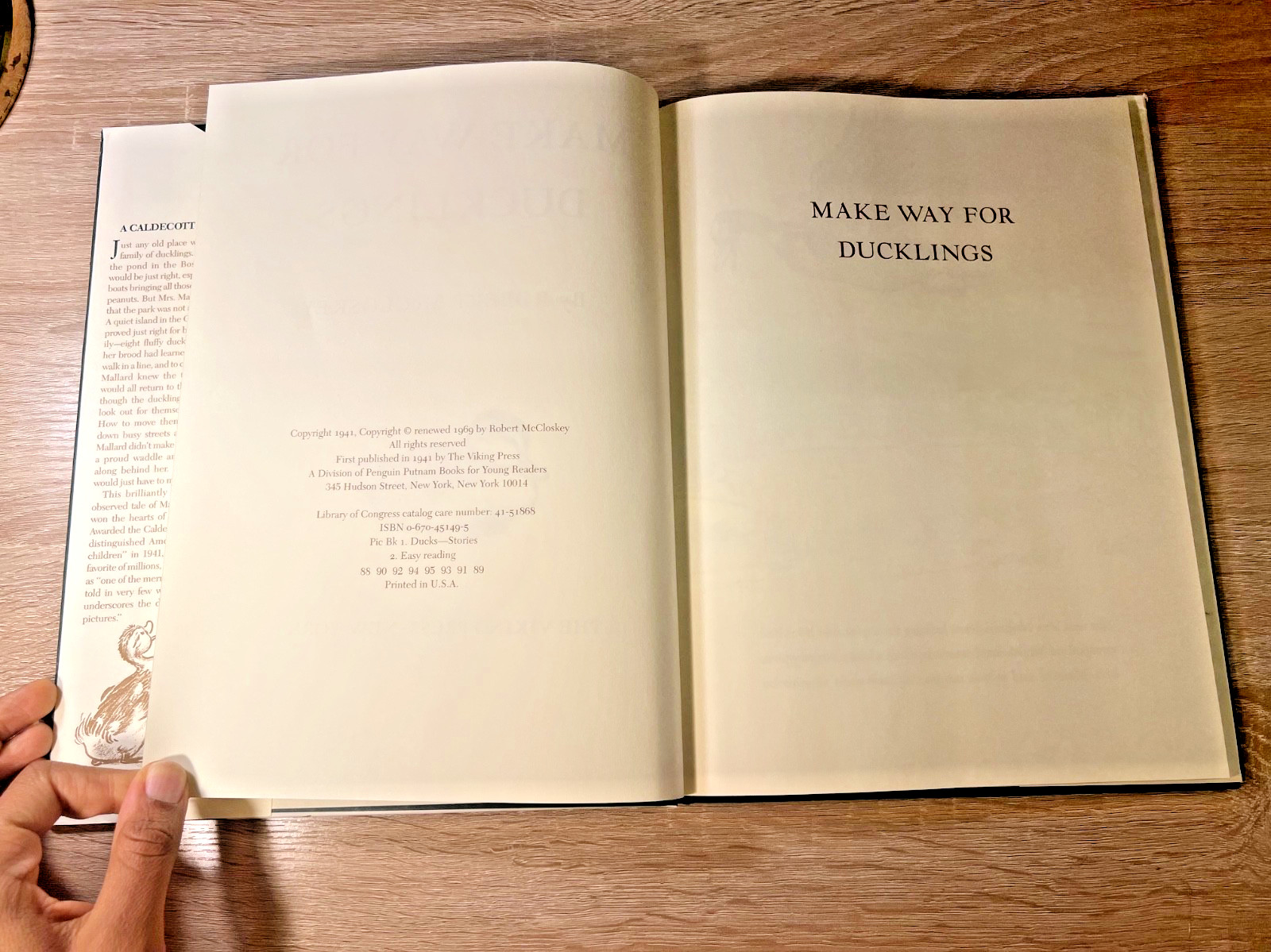 Make Way for Ducklings Robert McCloskey Hardcover Book 1941 Modern Reprint