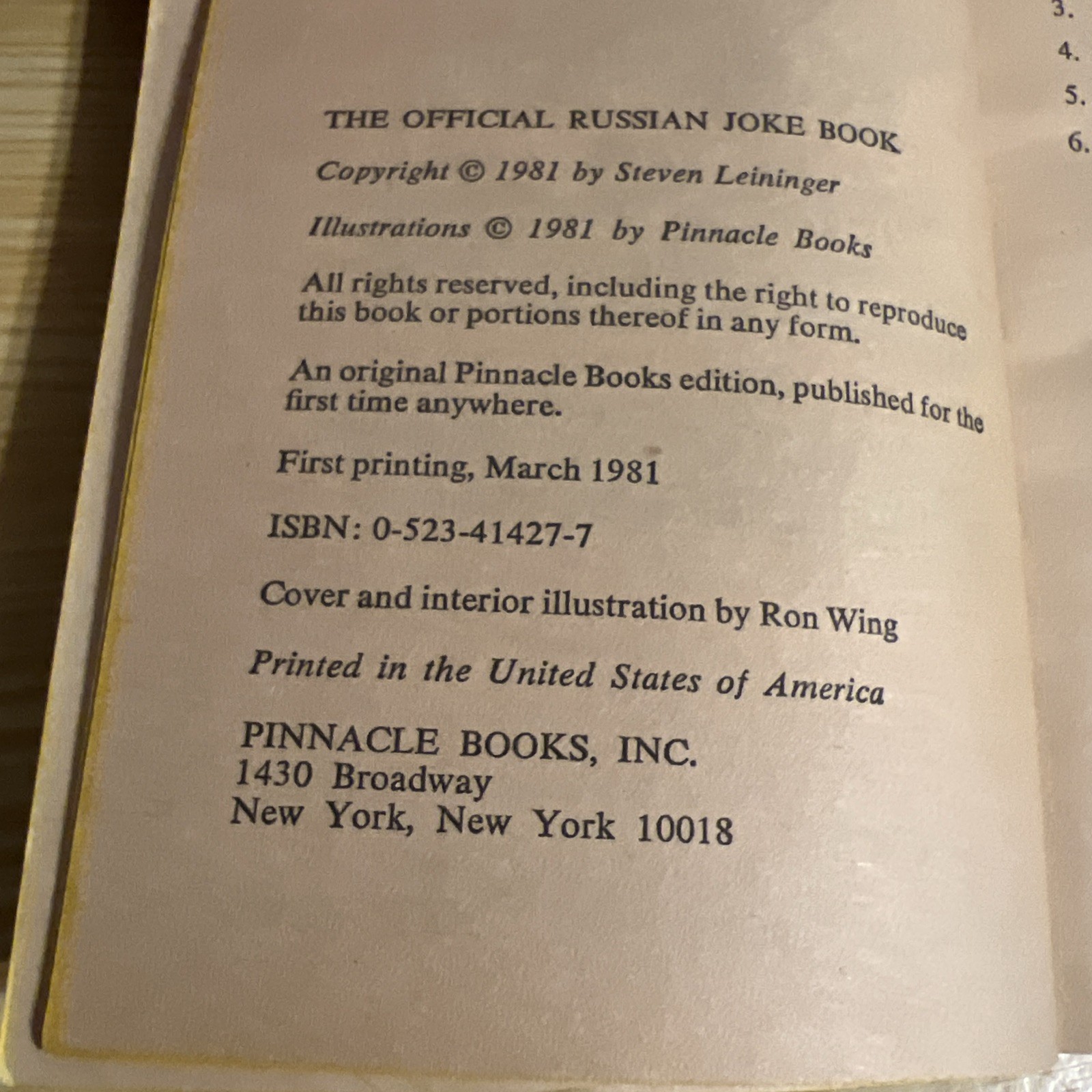 The Official Russian Joke Book by Steve Leininger 1st Edition