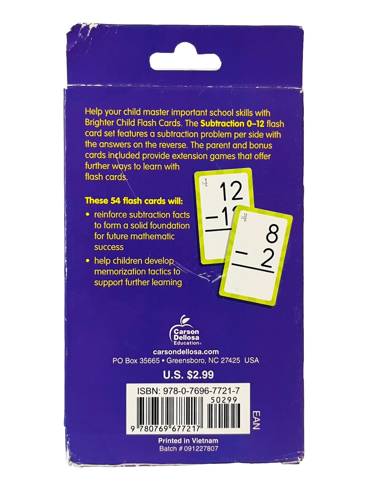 Brighter Child Subtraction 0-12 Flash Cards, 54 Cards ~ Grades 1-3, Age 6+ NEW