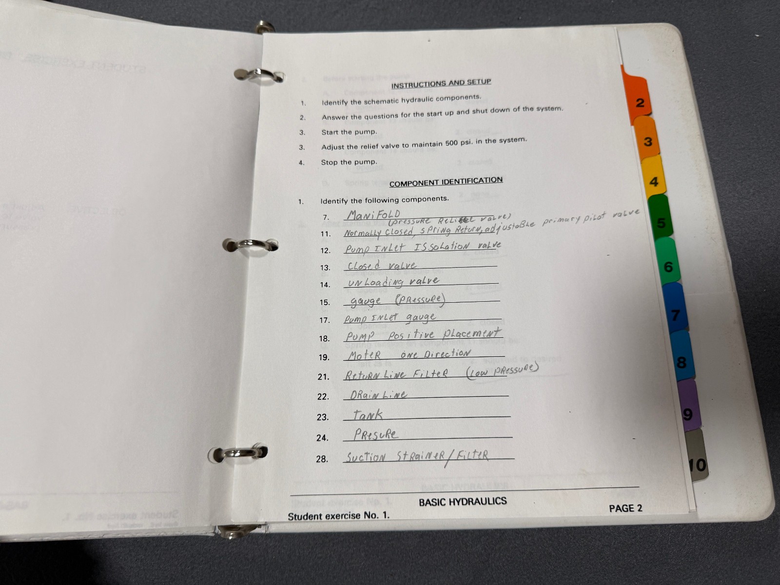 ESW EDUCATIONAL SYSTEM WORKSHOPS BASIC HYDRAULICS STUDENT EXCERCISES BINDER