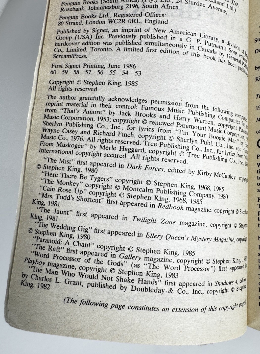 Skeleton Crew • Paperback by Stephen King • First Signet Printing 1986
