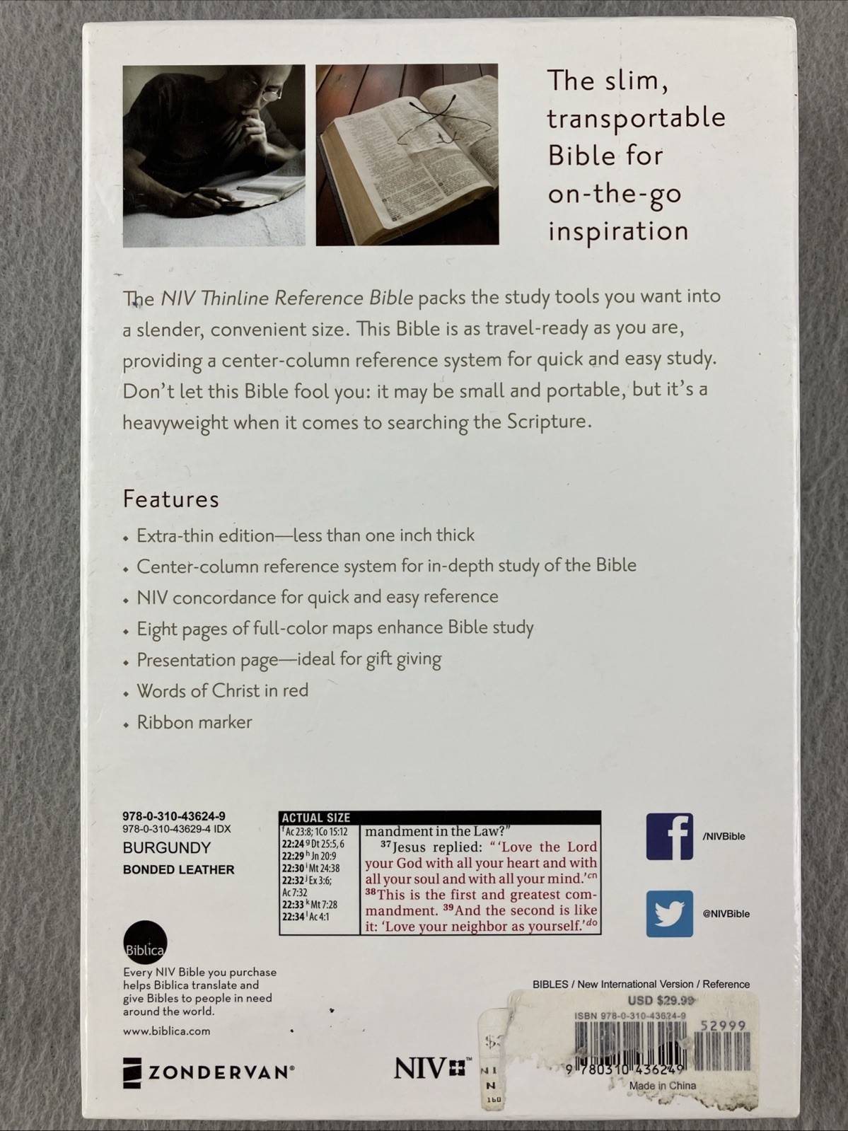 NIV, Thinline Reference Bible, Bonded Leather, Burgundy, Red Letter Edition