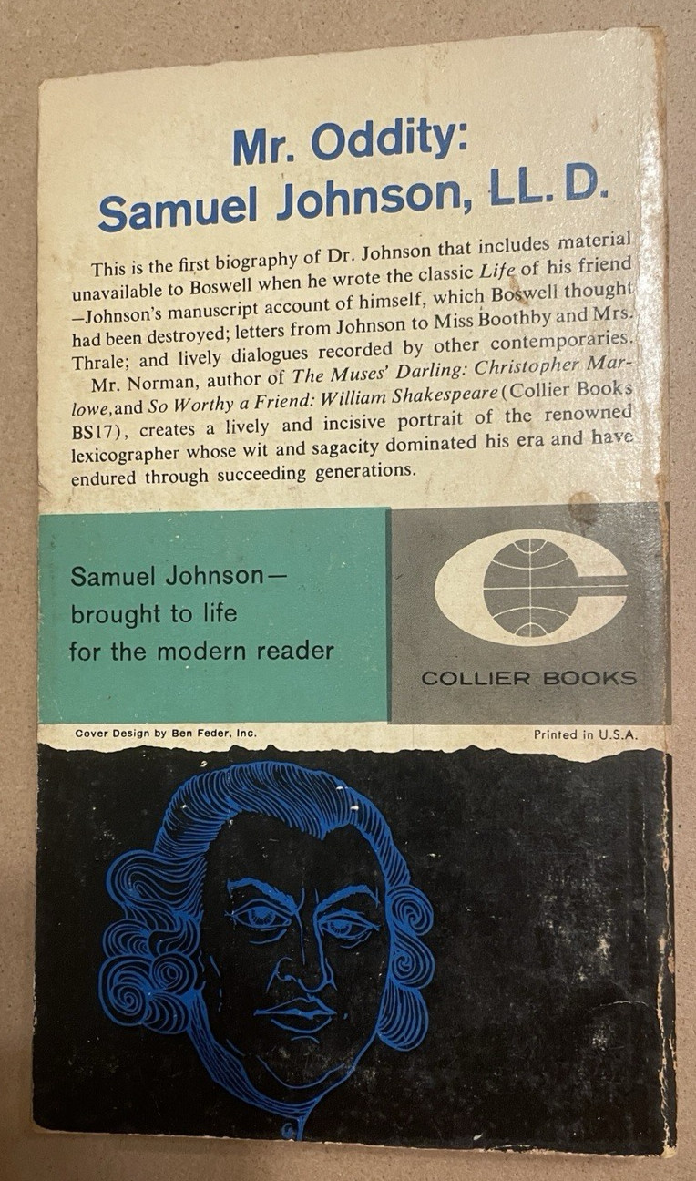 1961 Mr. Oddity: Samuel Johnson, LL. D. by Charles NormanCollier Books Paperback