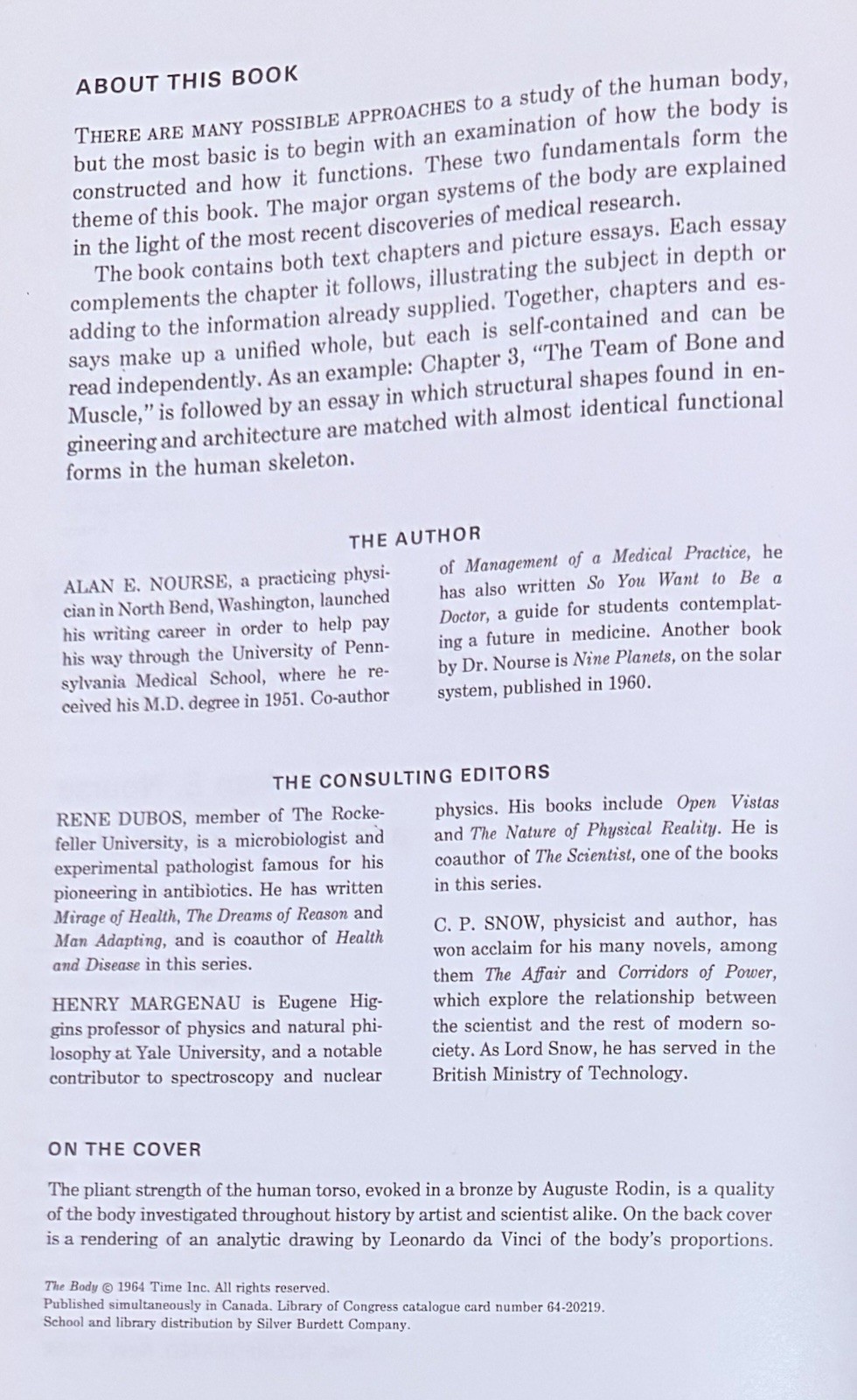 The Body by Alan E. Nourse, Time Life Science Library. Entertaining To Read Look