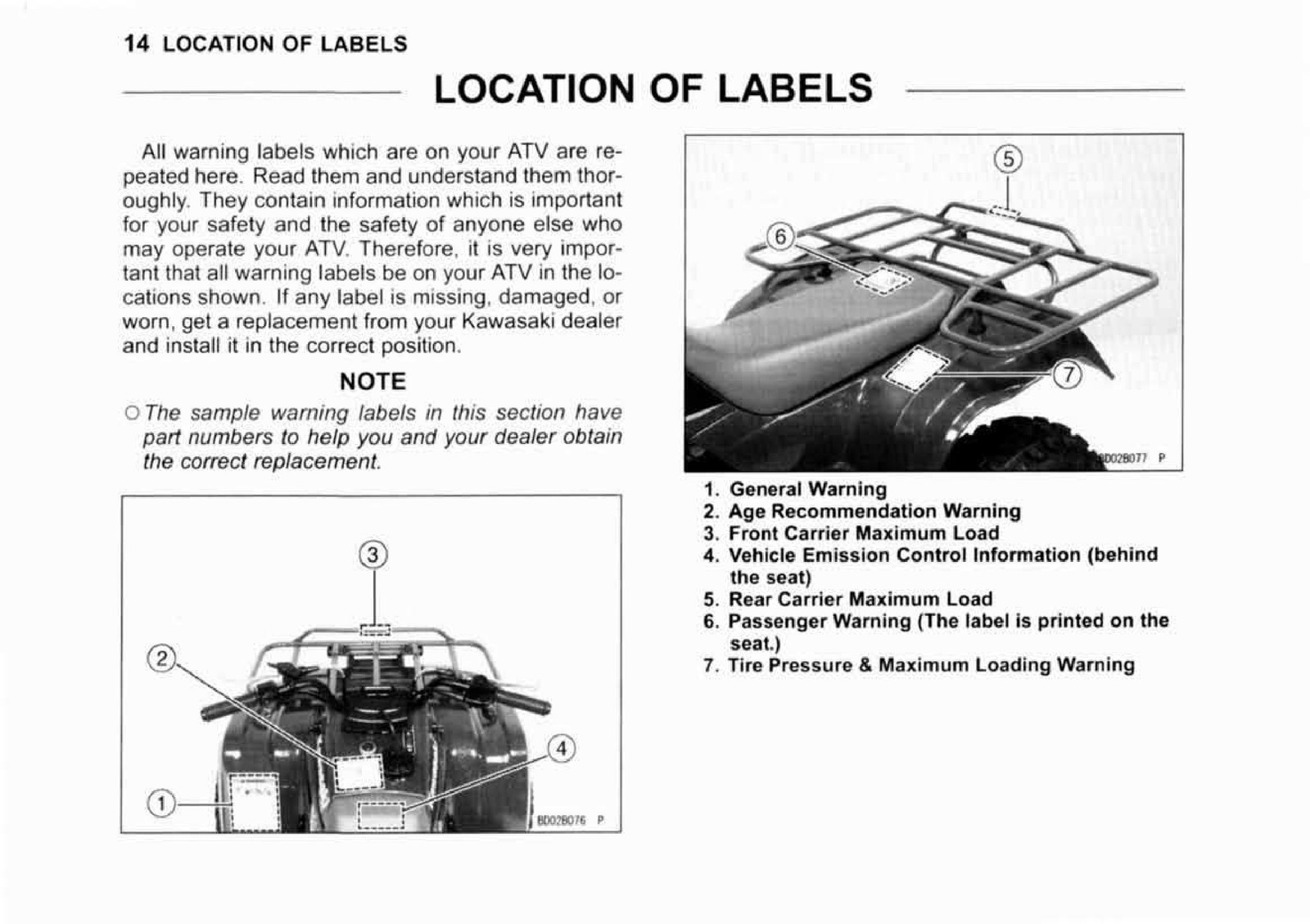 KAWASAKI Bayou 250 Owners Manual 2006 – STEEL WIRE BOUND – PROTECTIVE COVERS