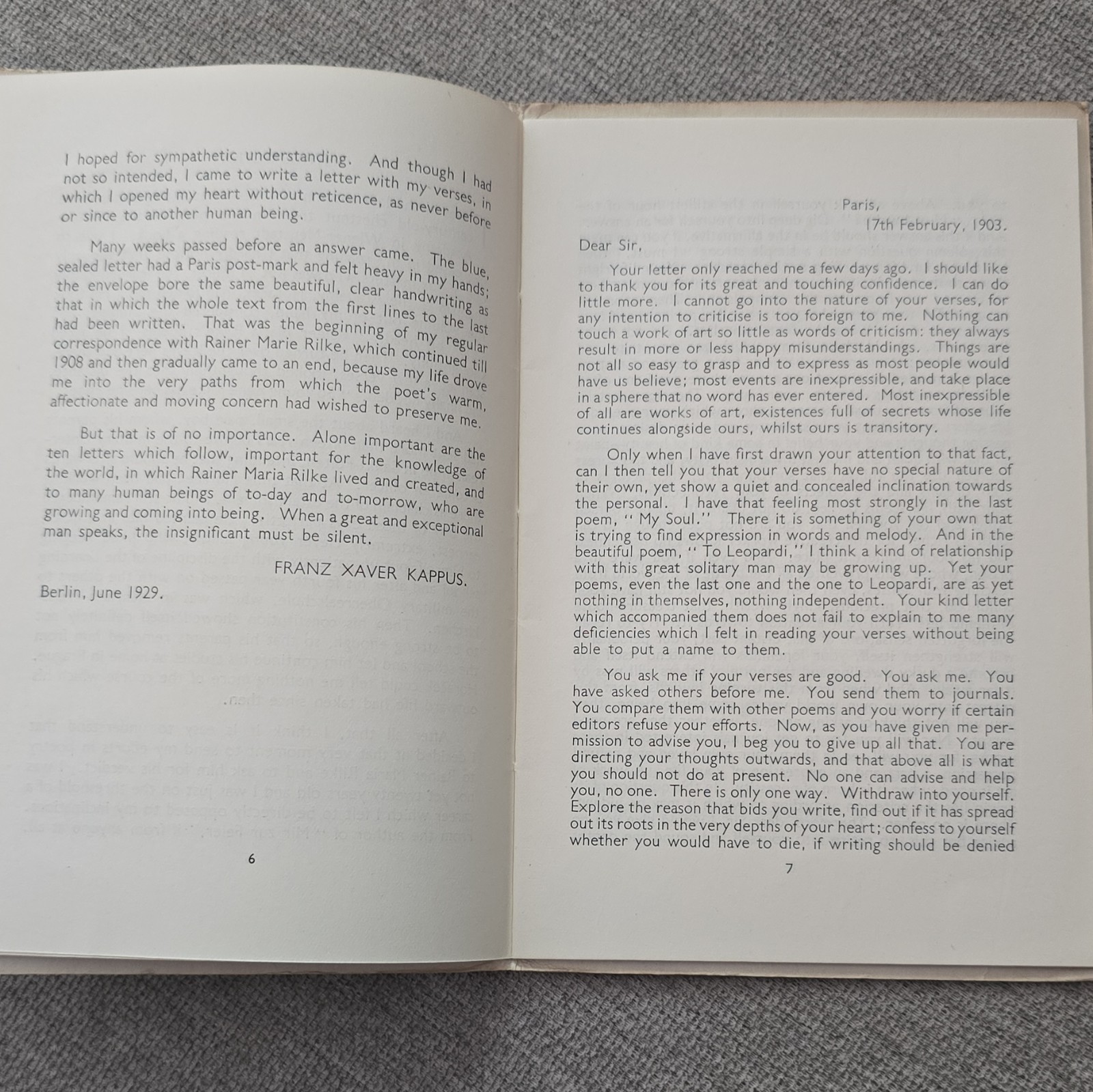 Rainer Maria Rilke Letters to a Young Poet Paperback 1943 1st Ed Vintage
