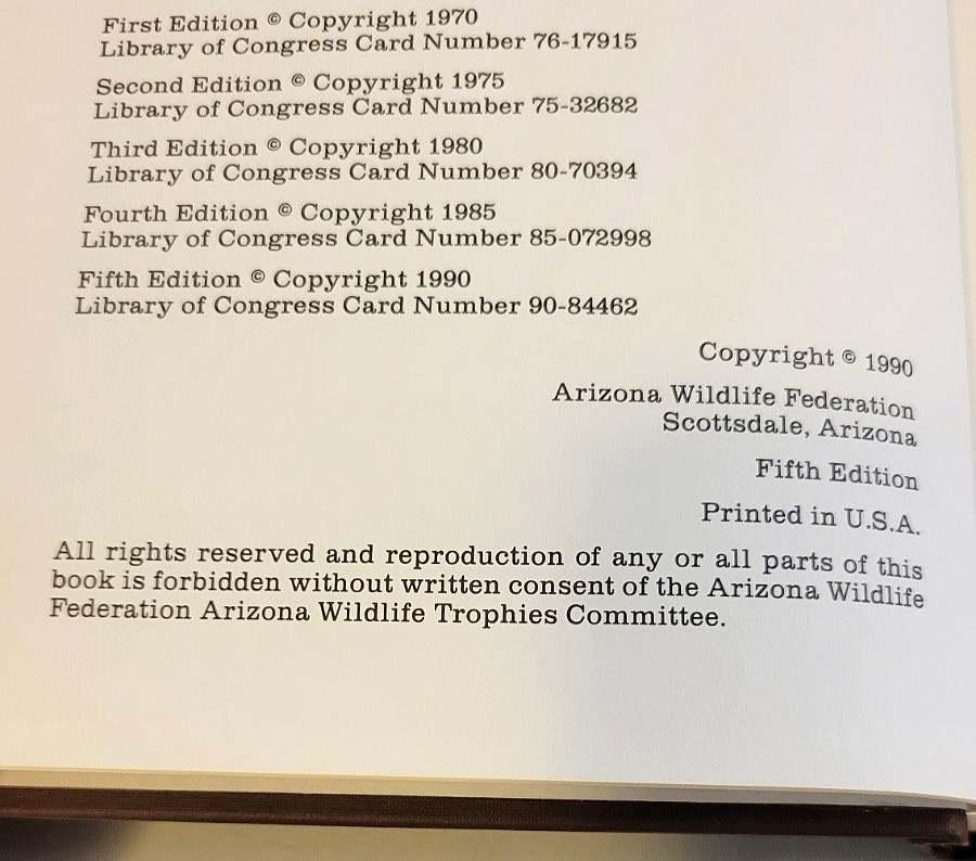 ARIZONA WILDLIFE TROPHIES~ (5th Ed.) 1990 Limited Edition #1136/1500 Vtg HC BOOK