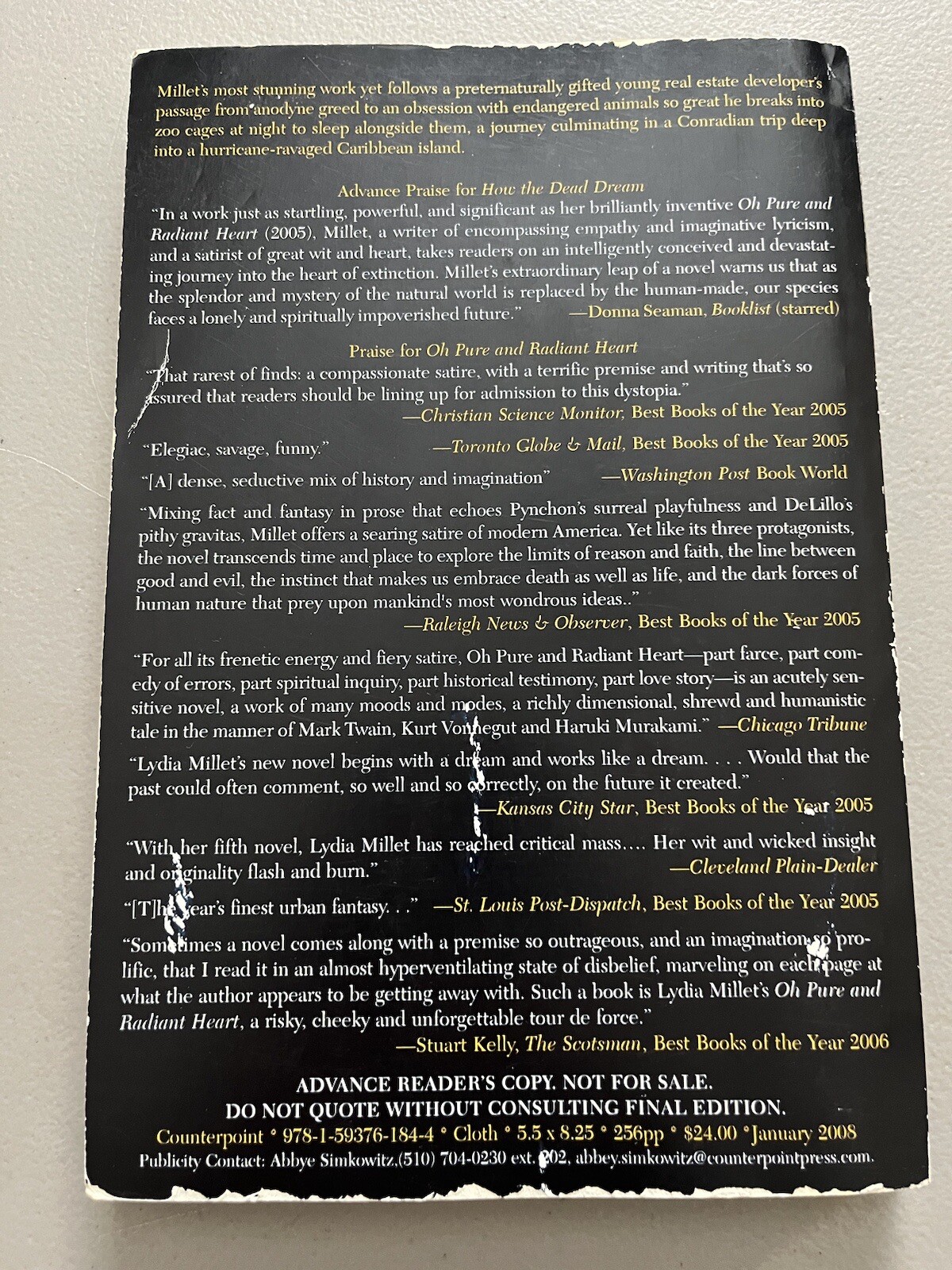 Lydia Millet ARC – Advance Reader Copy Galley Proof How The Dead Dream Paperback