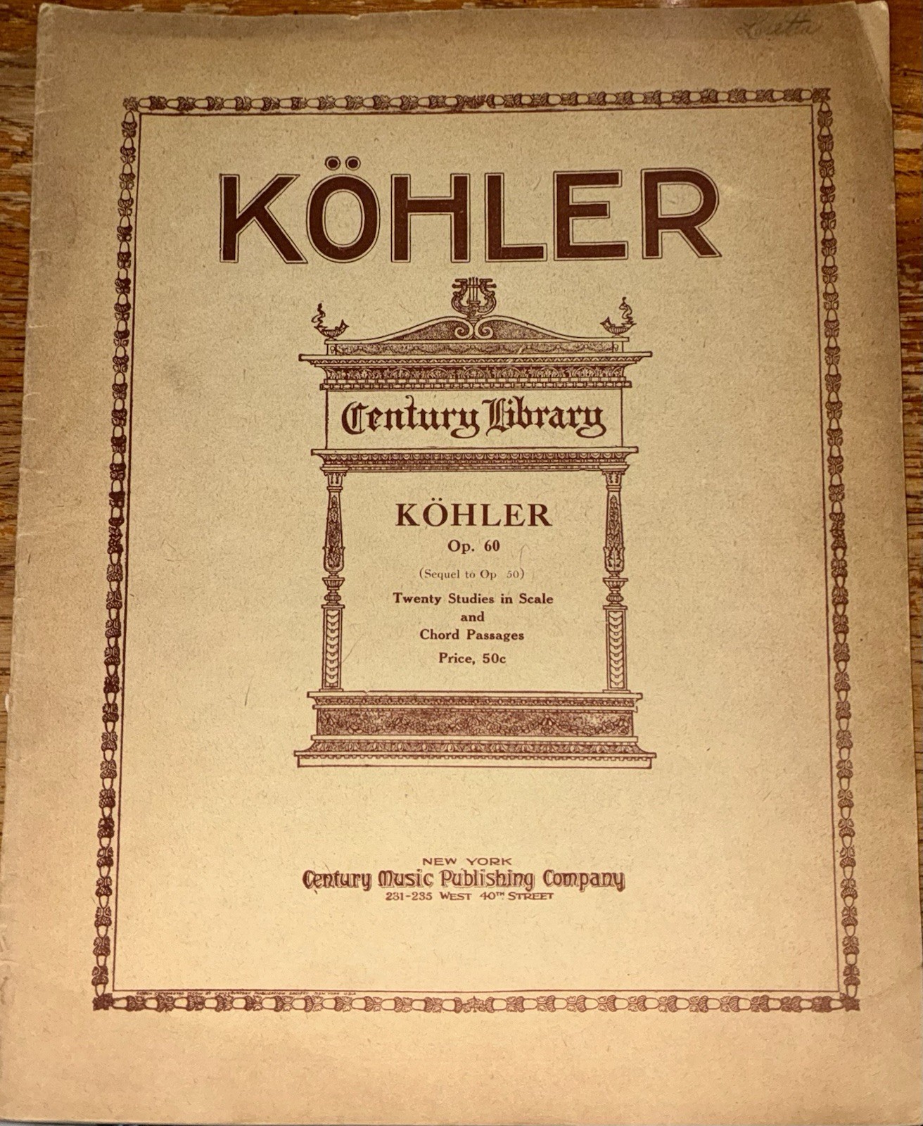 KOHLER Century Library Op. 60 Twenty Studies in Scale & Chord Passages For Piano