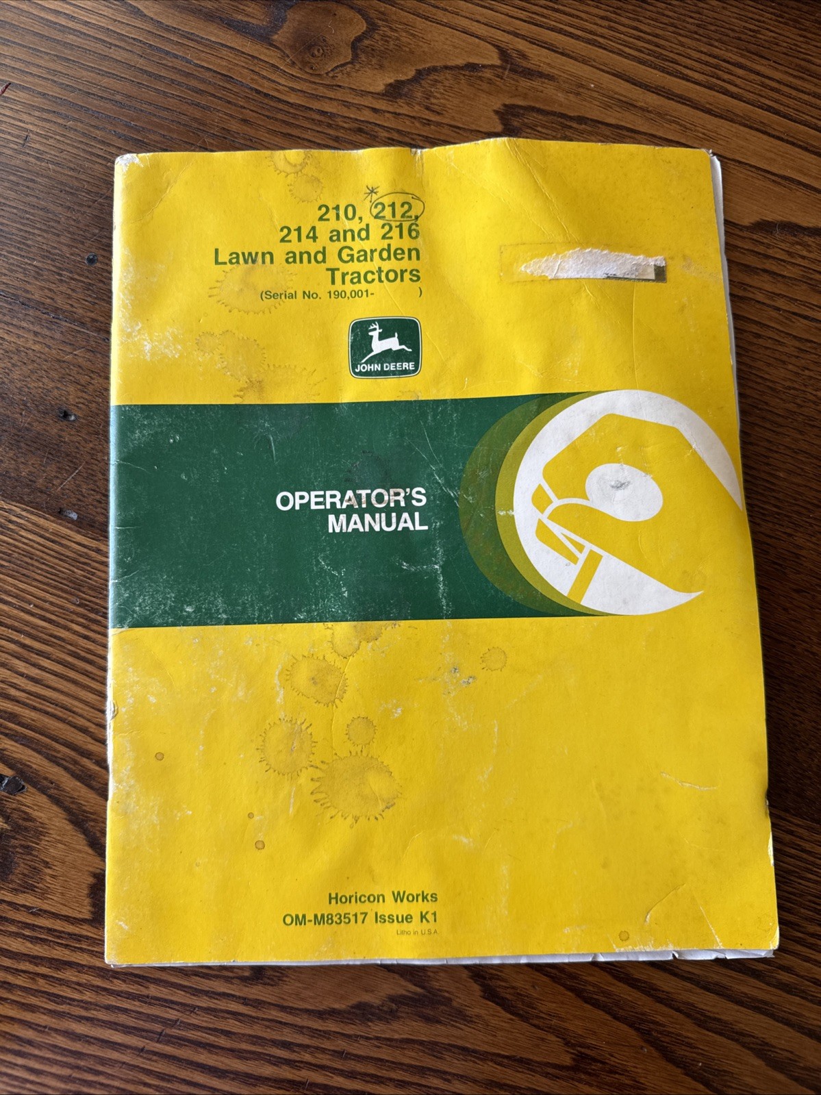 John Deere 210 212 214 216 lawn garden tractors operators manual