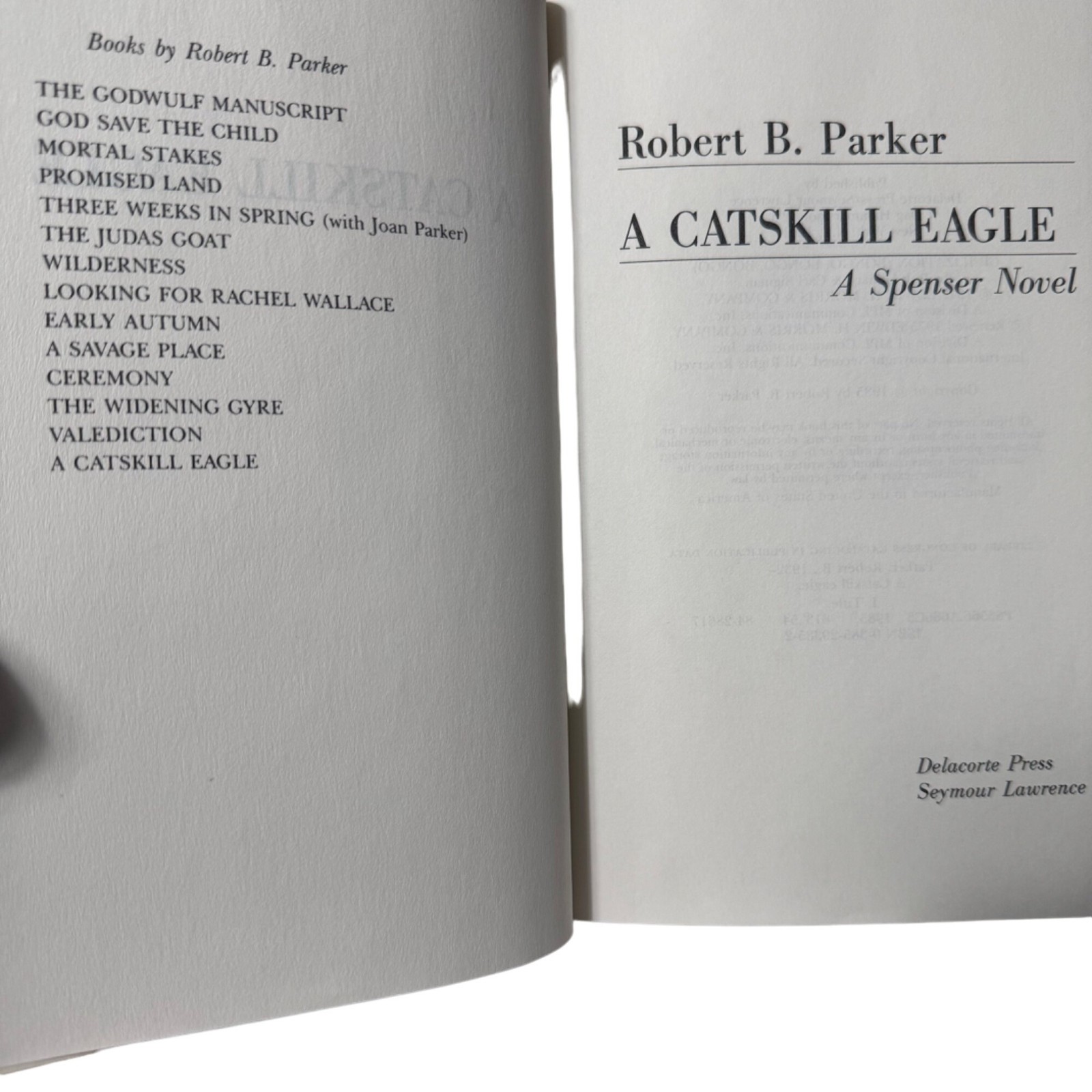 A Catskill Eagle 1985 by Robert B Parker First Ed Printing Delacorte Press HC