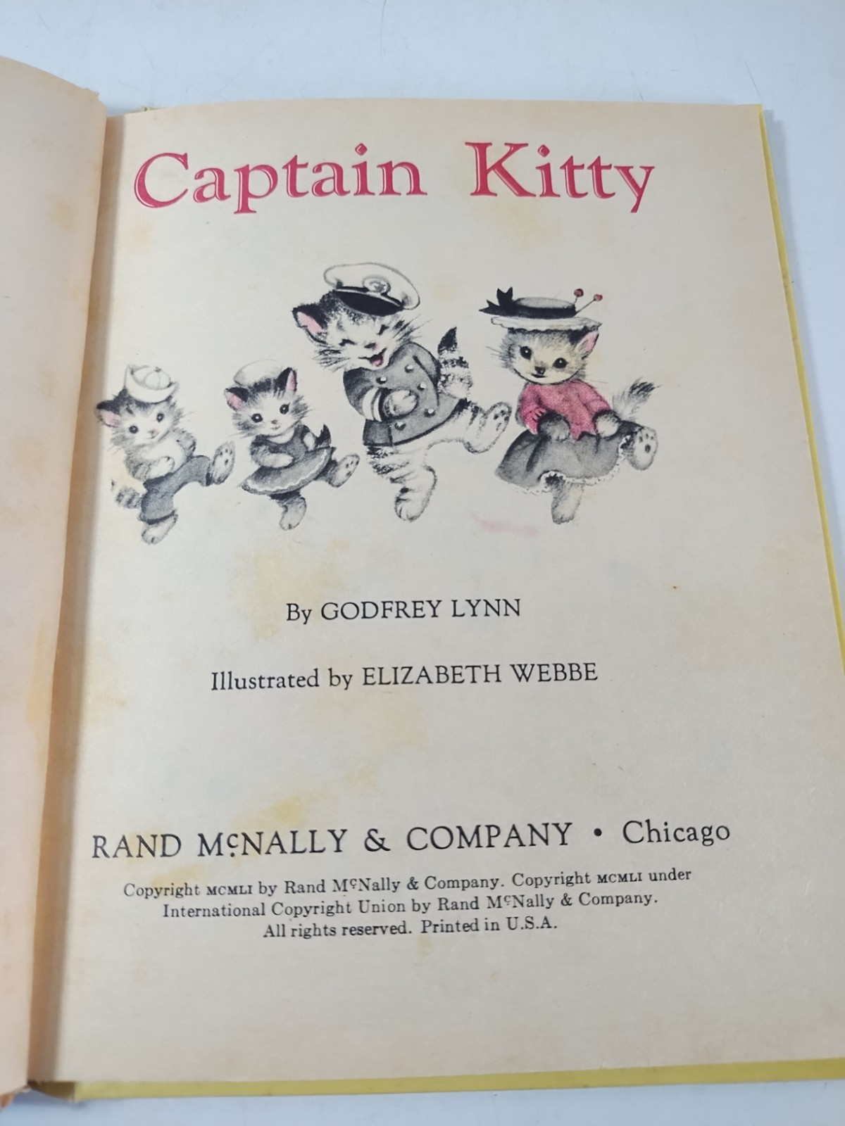 Vintage Captain Kitty Rand McNally Junior Elf Book #8049 1951 Illustrated Cats