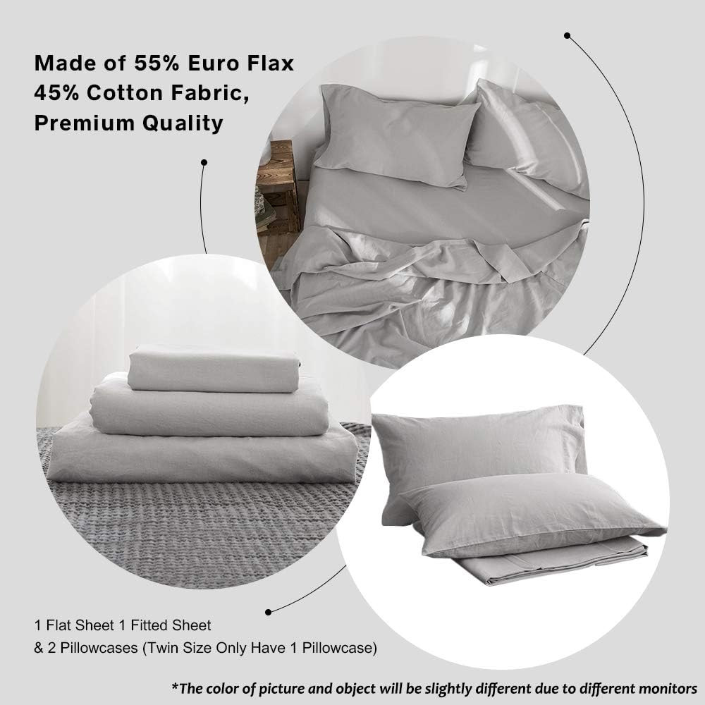 Simple Opulence Belgian Linen Queen Sheet Set 4 Piece Grey Flax Blend