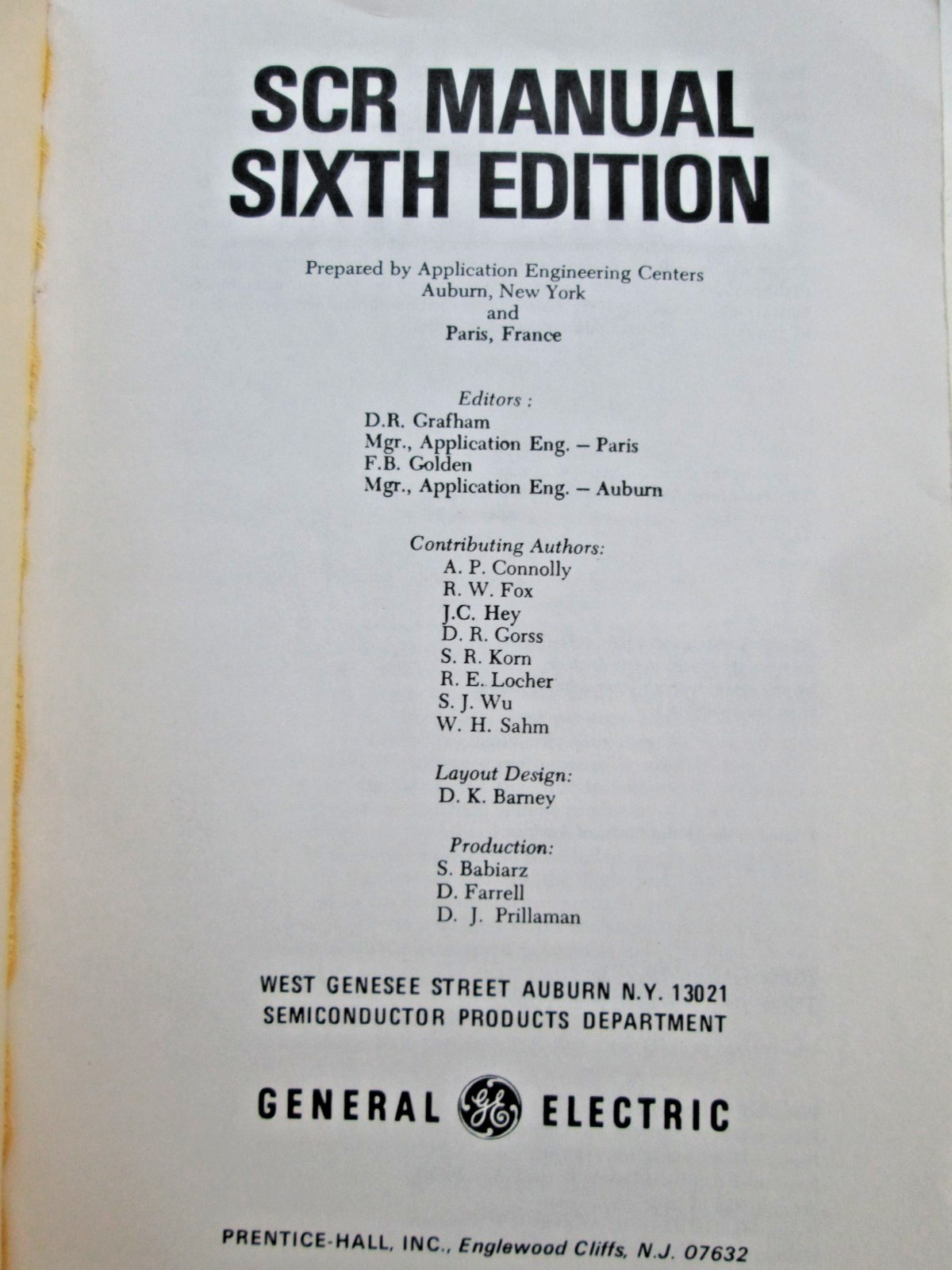 SCR Manual by General Electric Company Staff 1982 Trade Paperback VG!