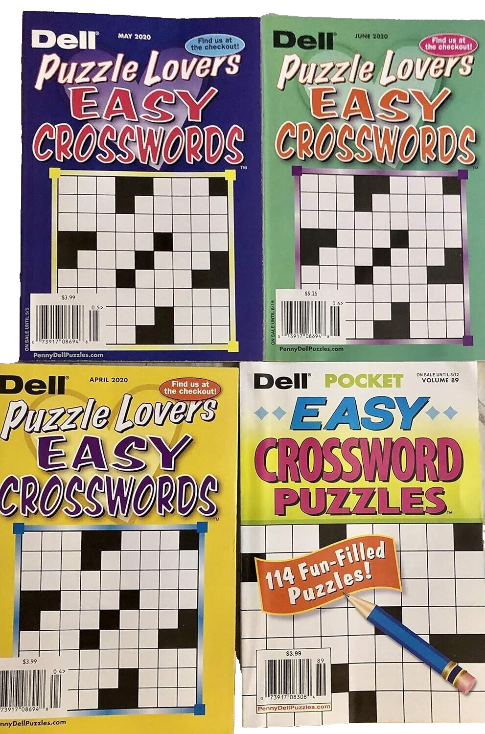 NEW Lot of 4 Dell Puzzle Lovers EASY Pocket EASY Crosswords Puzzles Books