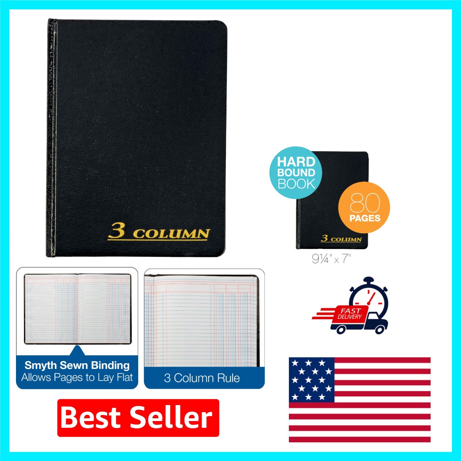 High Gloss Black Account Book – 7 x 9.25 Inches, 80 Pages for Financial Records