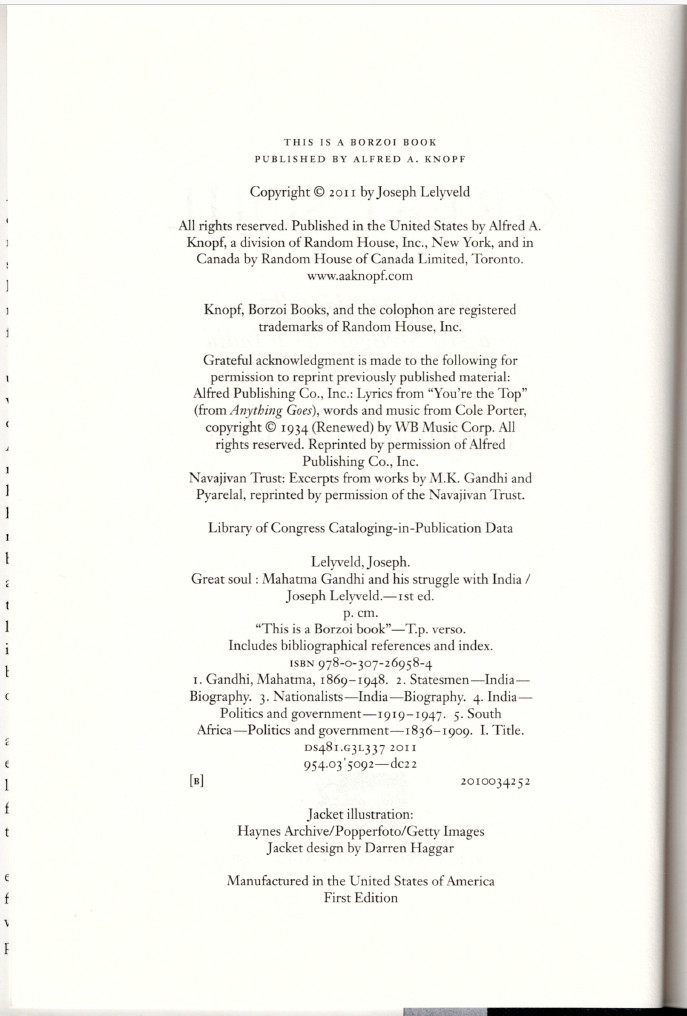 Great Soul – Mahatma Gandhi & His Struggle with India ; by Joseph Lelyveld – HC