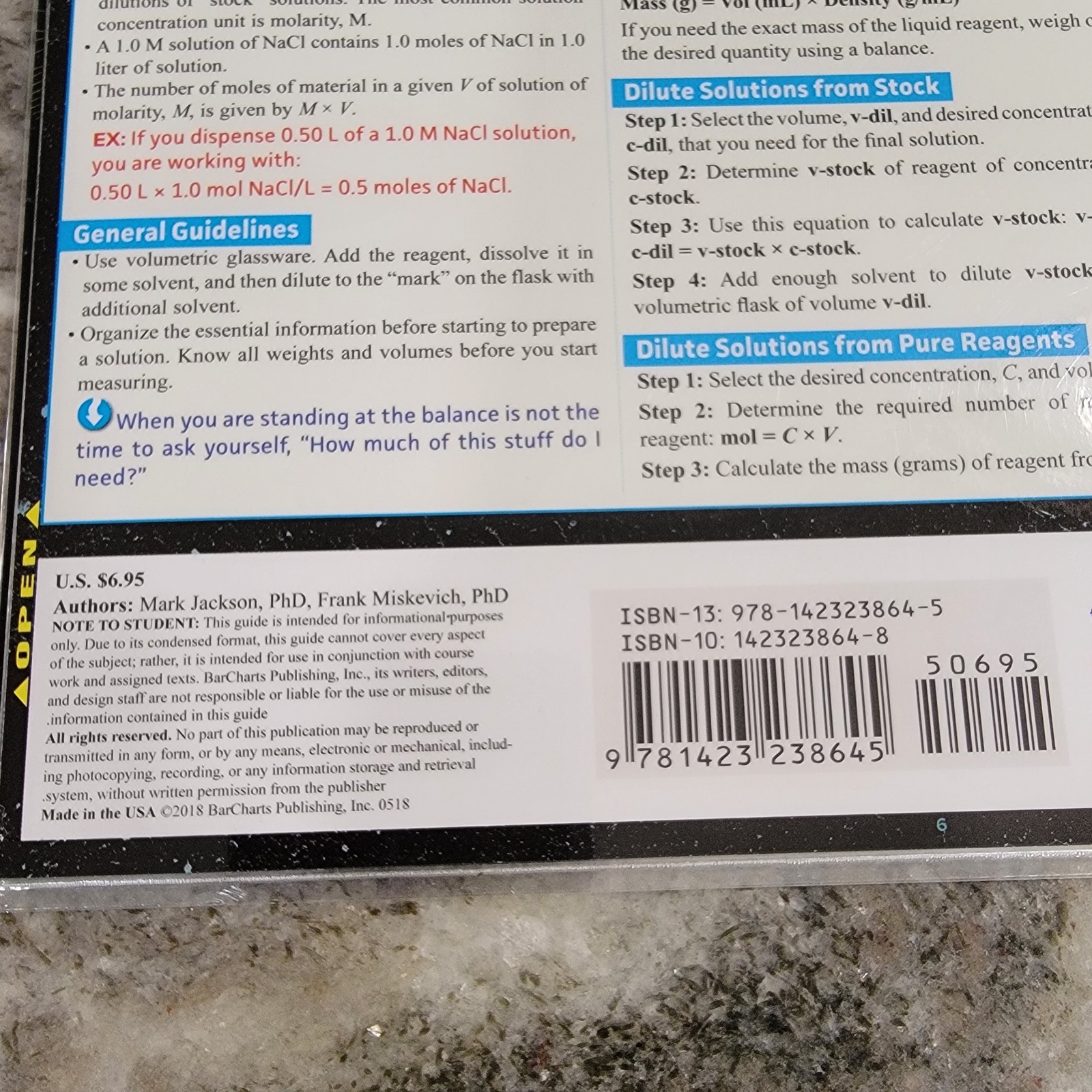 Quick Study Chem Lab Basics Laminated Study Guide Periodic Table Safety