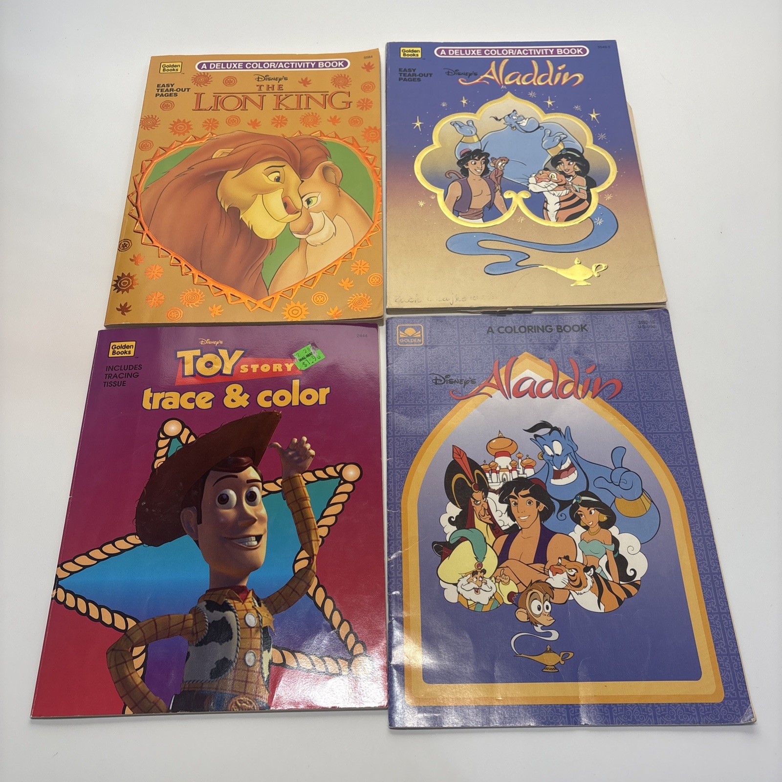 Lot 4 90s Disney Golden Coloring Activity Books Lion King Aladdin Toy Story