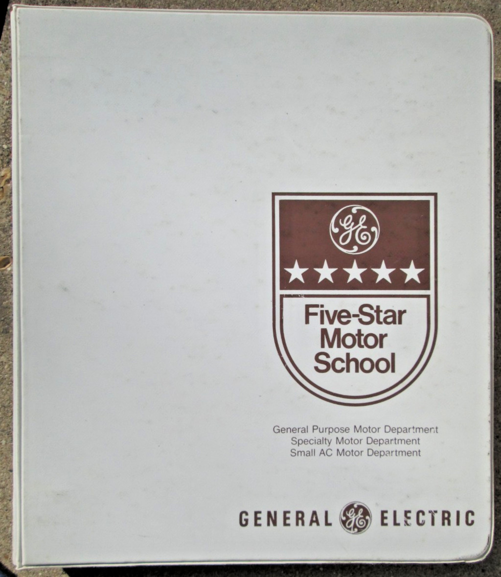 General Electric GE Five-Star Motor School 3-Ring Binder and Coursework 1979