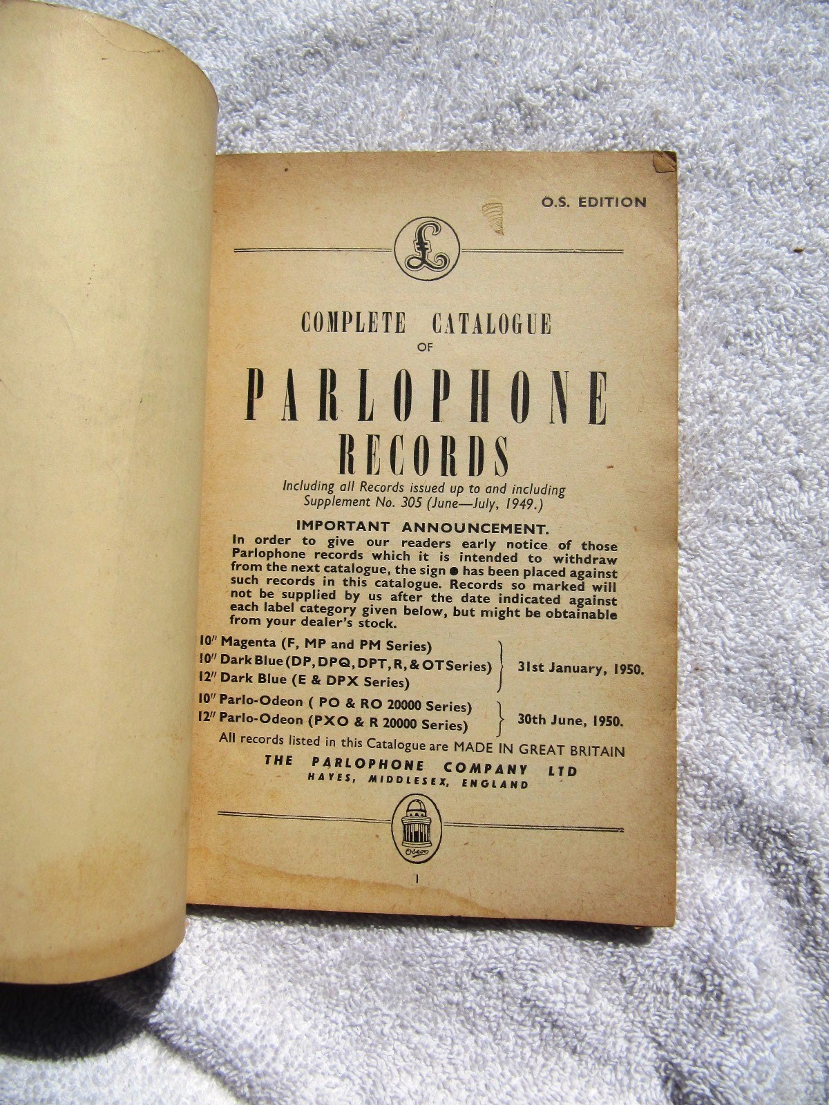 1949-50 British PARLOPHONE RECORDS Complete Catalogue Record Catalog Jazz Opera
