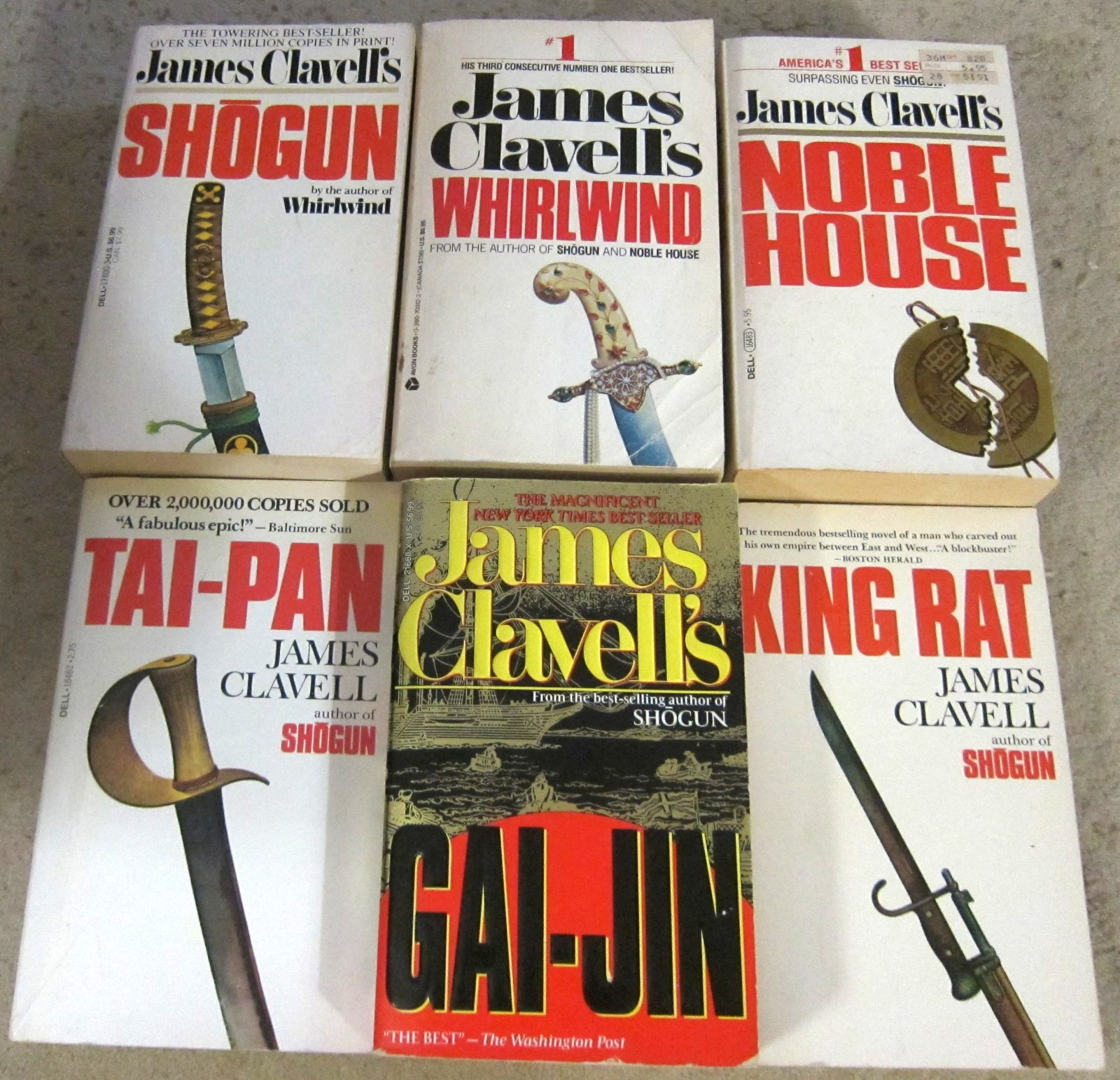 James Clavell book lot- 6 Asian Saga novels- Shogun, Tai Pan, Gai-Jin, Whirlwind