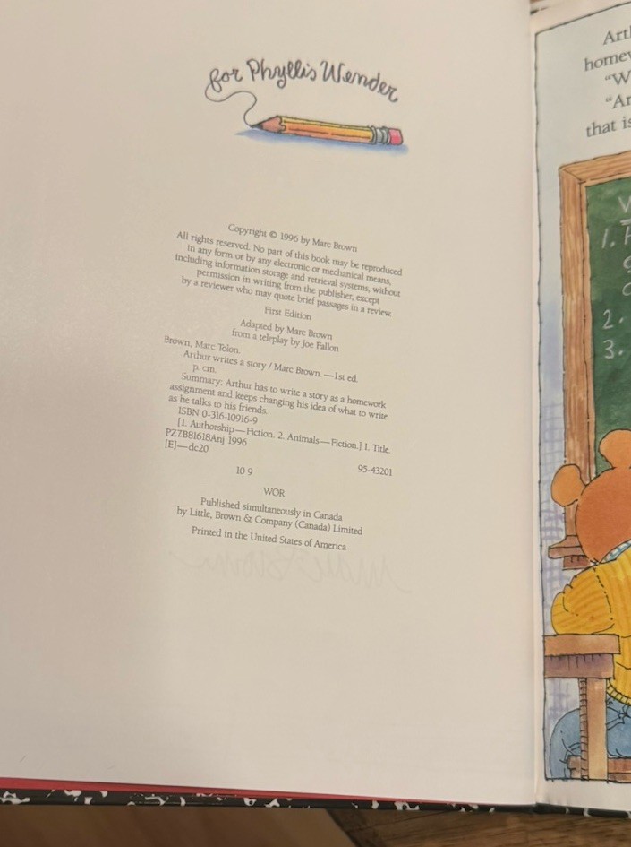 SIGNED Marc Brown Arthur Writes A Story First Edition Hardcover W/ Dustcover