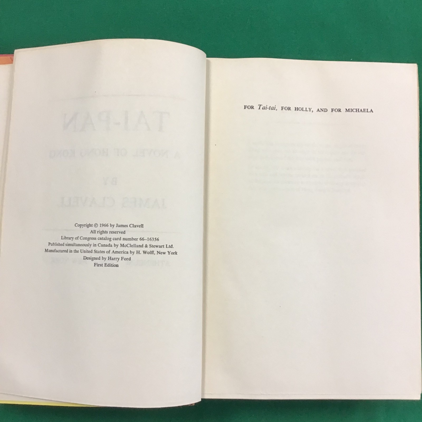 TaiPan James Clavell 1966 Hardcover No Dust Jacket 1st Edition Atheneum Shogun