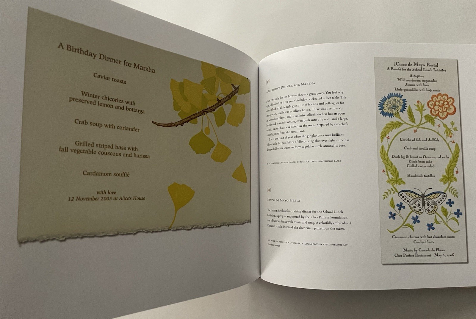 Menus for Chez Panisse: The Art & Letterpress of Patricia Curtan FIRST EDITION