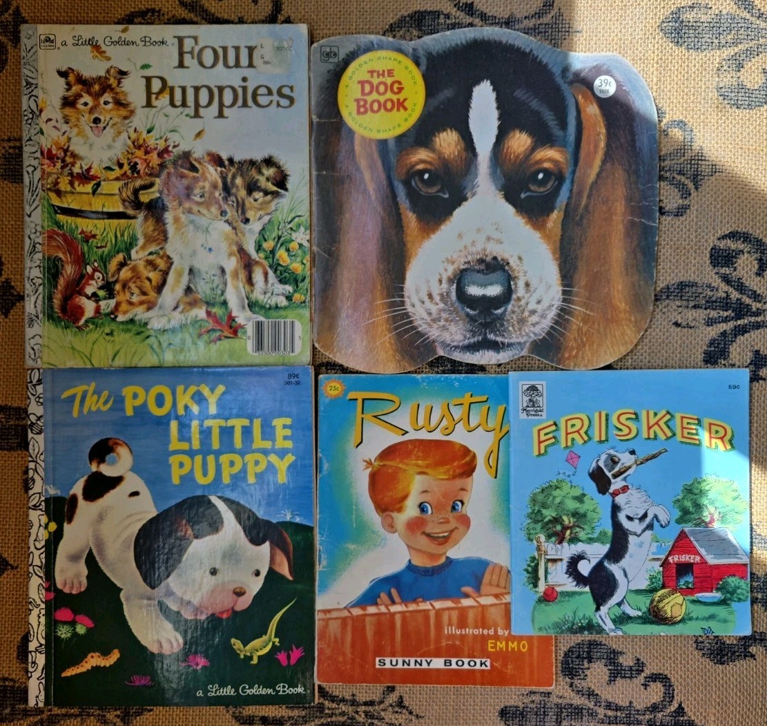 VTG Puppy Dog Childrens Book Lot – Frisker, Rusty, Poky Little Puppy, Four Puppi