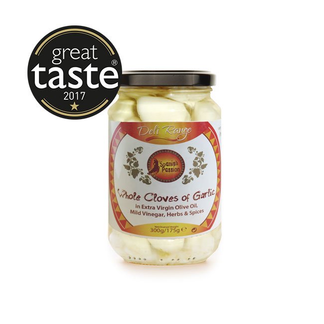 Whole Cloves of Garlic in Extra Virgin Olive Oil, Mild Vinegar, Herbs