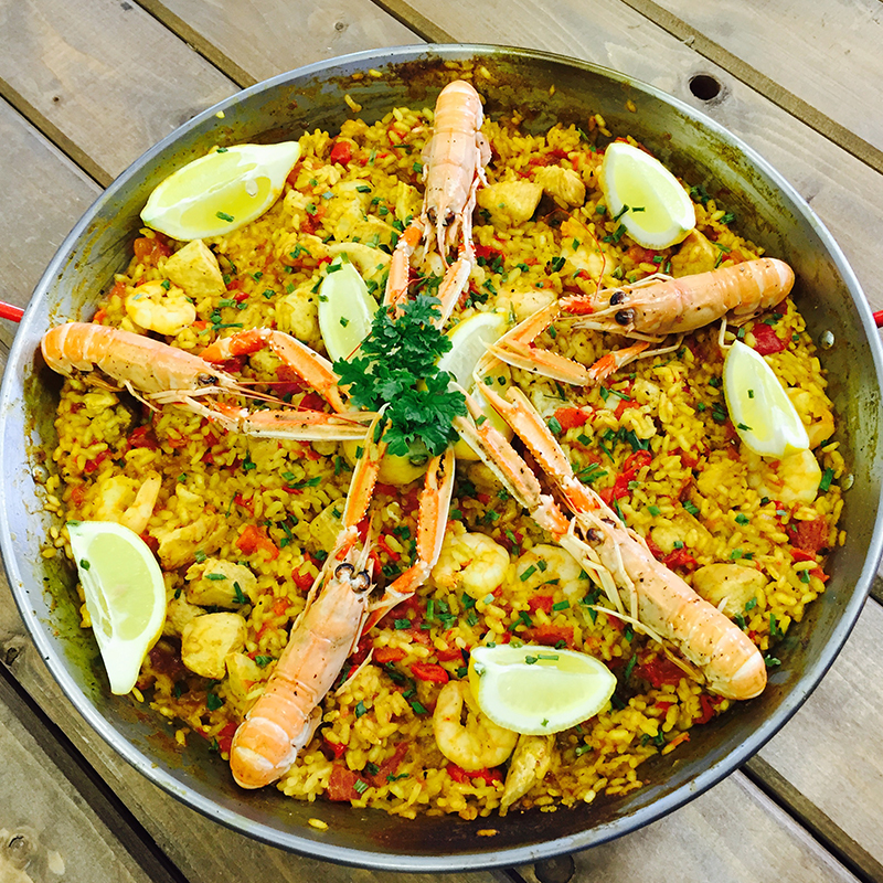 Paella with prawns