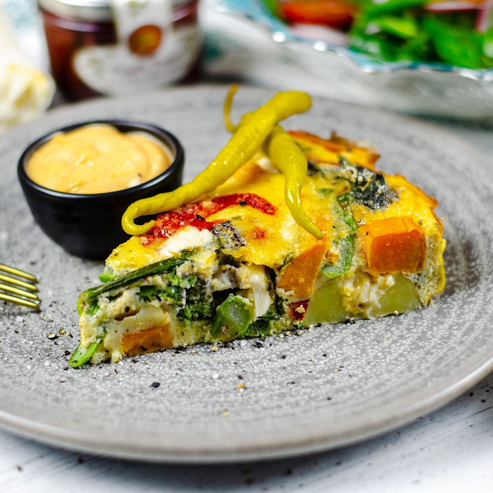 Spanish Vegetable Frittata with Harissa Sauce