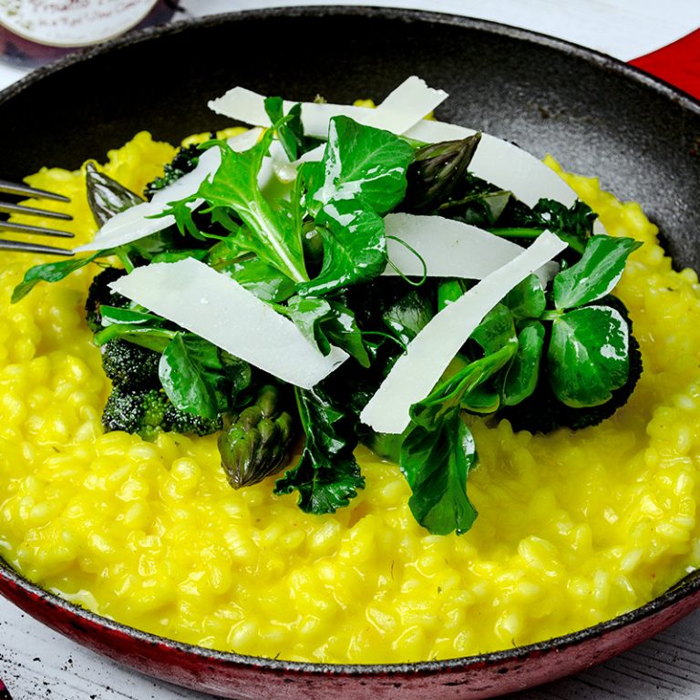 Saffron Risotto with Summer Greens and Pea Shoots Spanish Passion