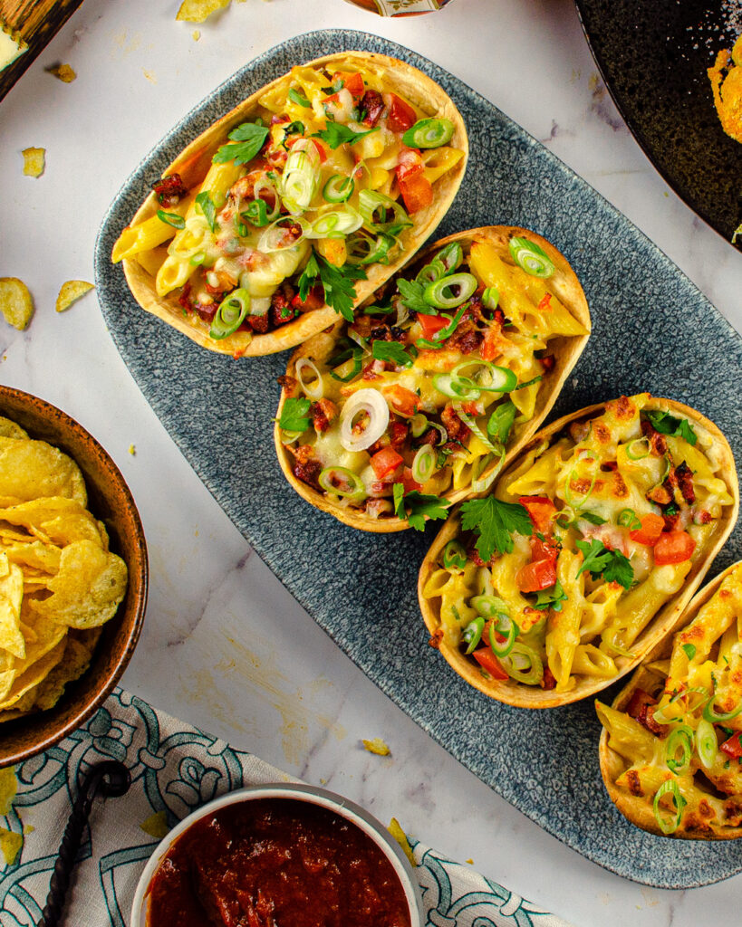 Chorizo Mac & Cheese Tortilla Shell