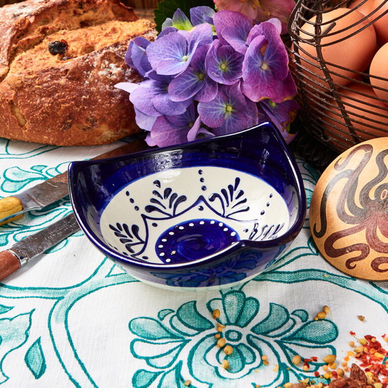 Stylish Three Edge Blue Spanish Bowl Traditional Spanish Tableware.